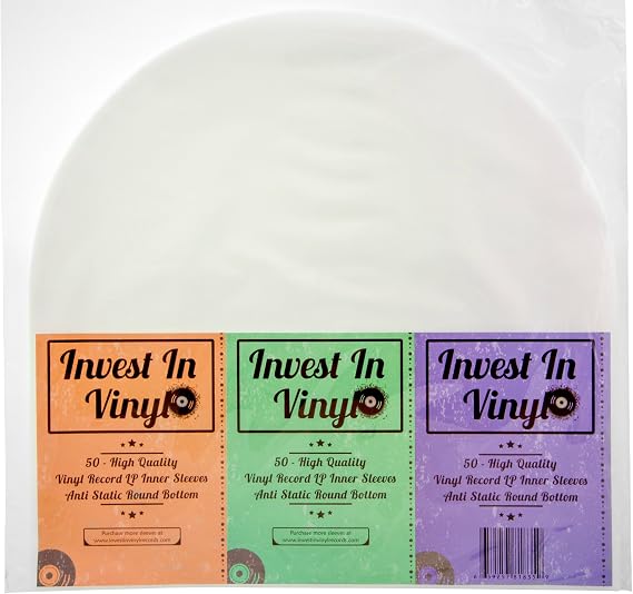 50 LP Inner Sleeves Anti Static Round Bottom 33 RPM 12" Vinyl Record Sleeves Provide Your LP Collection with The Proper Protection - Invest In Vinyl