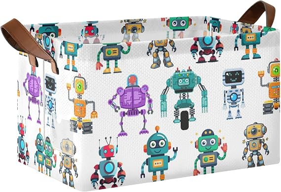 Robots Toy Storage Basket Foldable Storage Box with Handles Organizing Bins for Home Clothes Kids Toy Nursery (A0919015)