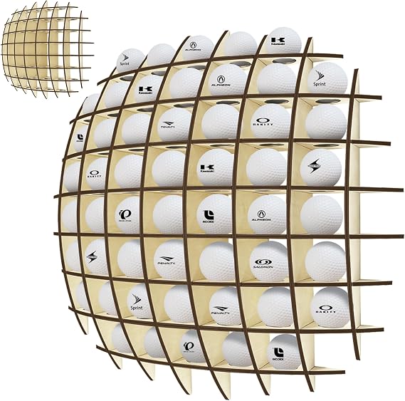 Golf Ball Display Case, Wood Golf Ball Display Rack up to 52 Balls, Golf Ball Holder Display for Wall, Oak