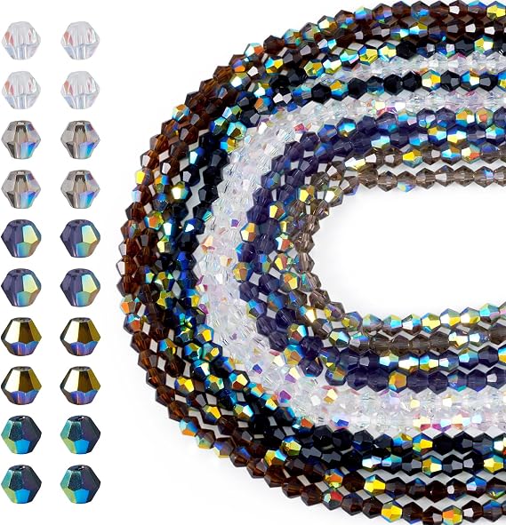 Beadthoven 820pcs 4mm Bicone Glass Beads 5 Colors Half Rainbow Plated Crystal Faceted Beads AB Color Gothic Mini Gem Spacers for DIY Jewelry Making Bracelets Necklaces Beading Supplies Black White