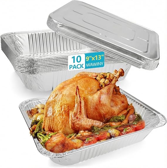 9x13 Aluminum Pans With Lids, 10 Pack Disposable Half Size Foil Pans | Heavy Duty Aluminum Foil Pans for Roasting Baking, Meal Prep, Catering & Food Storage, Parties - Oven Freezer & Grill Safe