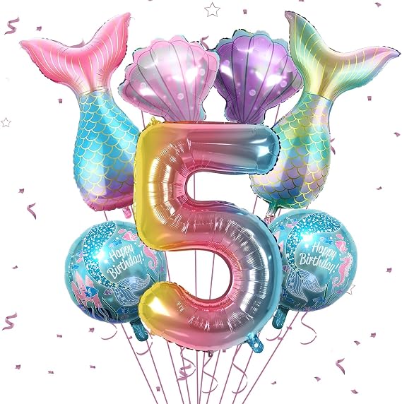 5th Mermaid Birthday Decorations,Mermaid Tail Party Balloons for Girls | Includes Mermaid Tail & Shell Foil Balloons, Decorations For Girls Mermaid Birthday, Ocean Party And Baby Shower