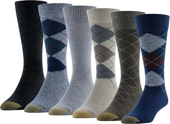 GOLDTOE Men's Campbell Argyle Crew Dress Socks, 6-pairs