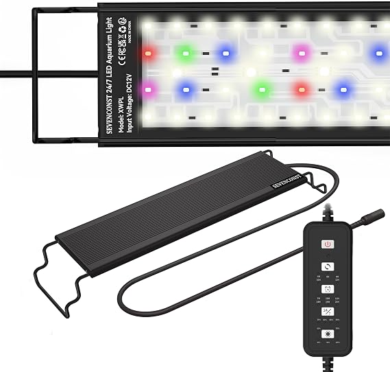 24/7 Mode LED Aquarium Light for 46-60cm Plant & Fish Tank, IP68 Full Spectrum Light, Sunrise-Daylight-Moonlight, White Red Green Blue Pink LEDs with Extendable Brackets for Freshwater