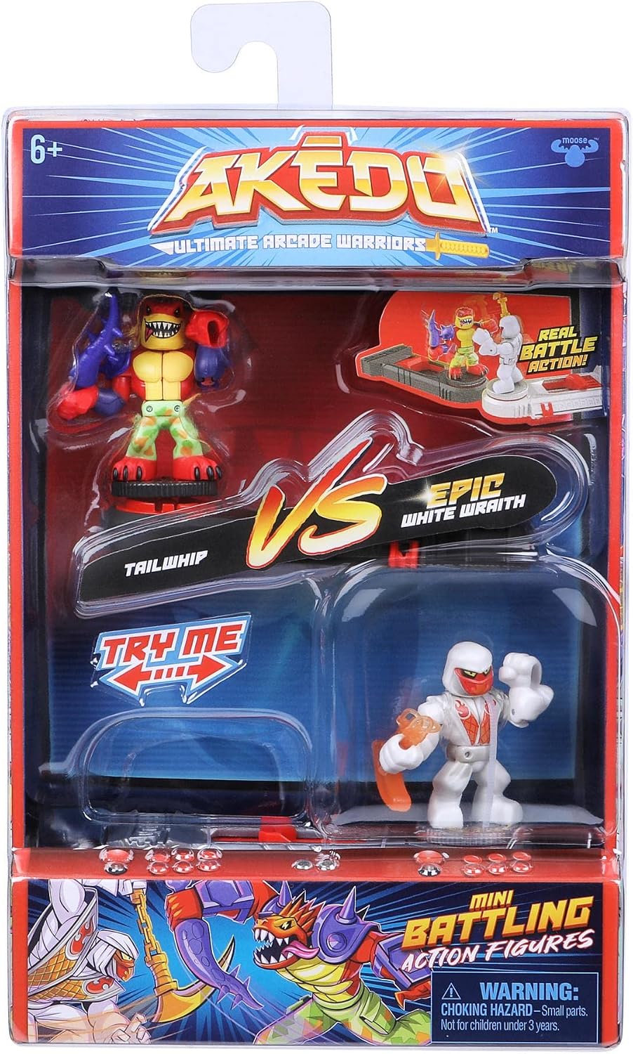 Giochi Preziosi Akedo Tail Whip VS Epic White Wraith Complete Game Set to Start Battle, 2 Akedo Warriors and 2 Controllers Included for Children from 6 Years AKE01500 Precious Games, Multi-coloured