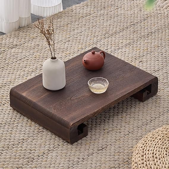 Japanese Floor Table Solid Wood, Low Table for Sitting on the Floor, Surface Charring Process, Multipurpose, Stable Load-Bearing