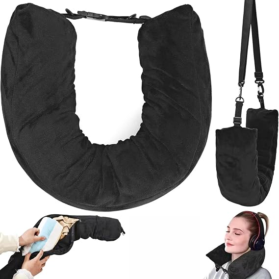 Stuffable Travel Pillow, Airplane Neck Pillow Cover Travel Neck Pillow Storage Bag Fillable Travel Pillowcase with Drawstring Bag Travel Neck Support Pillow Pillow Luggage for Luggage