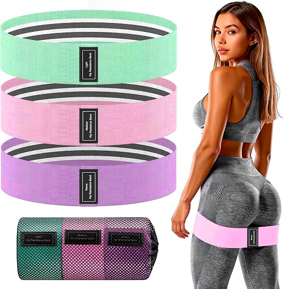 Wide Fabric Resistance Bands for Working Out | 3 Strength Level Non-Slip Exercise Booty Bands for Women & Men |  with a Bag and Tape Measure | for Gym, Yoga, Pilates