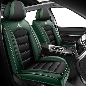 Front Set for Ford Taurus Seat Covers 2000-2019, Waterproof Nappa Leather Car Seat Protector, Anti-Slip & Comfortable Car seat Cover (Standard 2 Seats Black&Green)