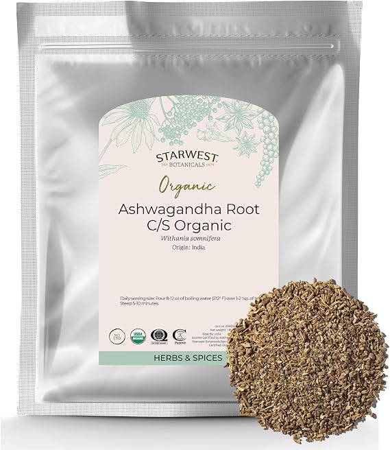 Starwest Botanicals Organic Ashwagandha Root, Cut & Sifted - Bulk 1 lb Bag