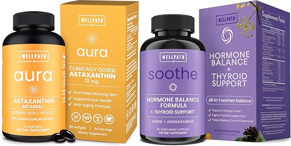 WellPath Astaxanthin 12mg Natural Astaxanthin Supplements from Microalgae and Soothe Hormone Balance for Women + Cortisol Supplements for Women | Thyroid Support, Mood Support