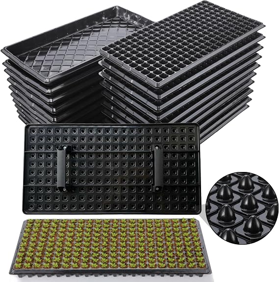 20Pack 200-Cell Seed Starter Trays with Base Tray & Dibber for Gardening.