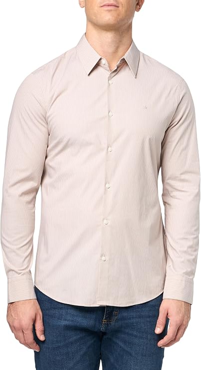 Calvin Klein Men's Stretch Cotton Slim Fit Thin Stripe Button-Down Shirt