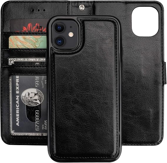 Bocasal Detachable Wallet Case Card Holder for iPhone 11, Black