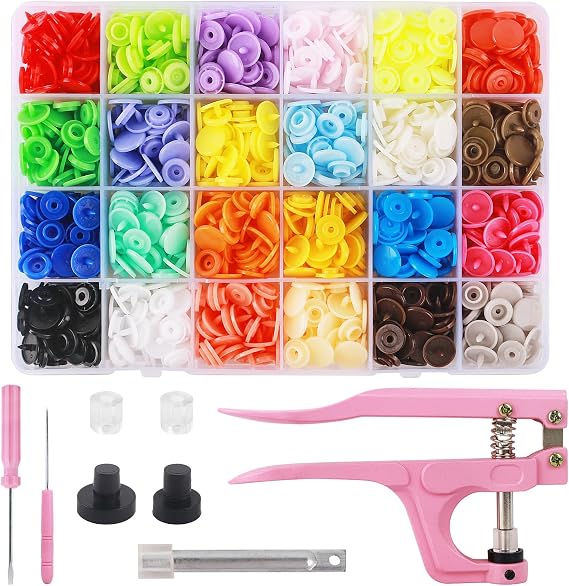 Plastic Snaps for Fabric with Snap Pliers, 240 Sets Snap Button Kit, T5 Plastic Snap Button and Snap Pliers Set Starter Snaps Fastener Tool Kit for Sewing Clothing DIY Crafting (24 Colors)