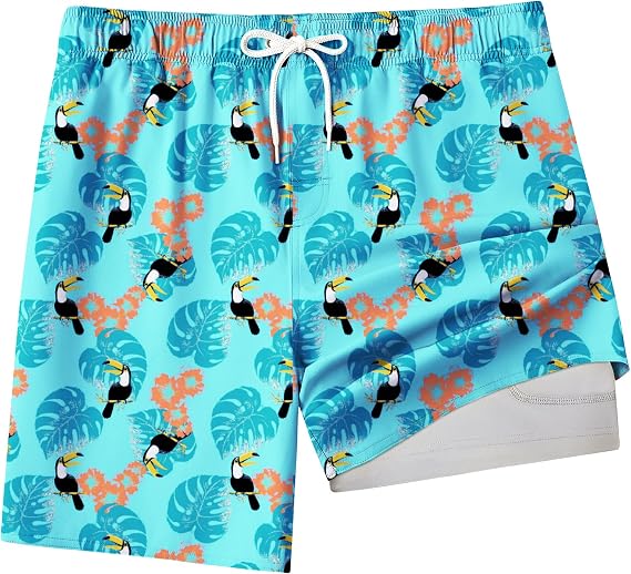 Men's Swim Trunks 8" with Compression Liner Quick-Dry Board Shorts