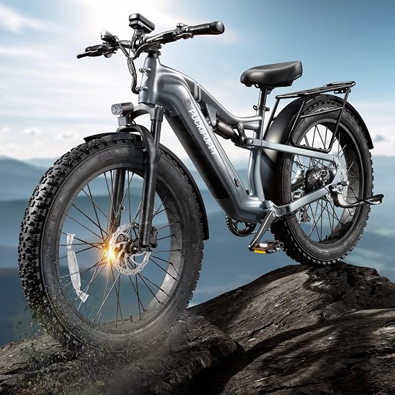 PUCKIPUPPY Electric Bike for Adults 1350W Max, 28 MPH, 48V 20AH Battery Ebike, 26"x4" Fat Tire Full Suspension Electric Mountain Bike, 80 Miles Range, 8 Speed, Torque Sensor (Labrador Pro)