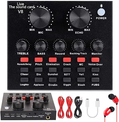 Live Sound Card, ALPOWL Voice Changer with Multiple Sound Effects, Sound Mixer for Live Broadcasting Singing Recording Gaming on Mobile Phone, iPhone, Computer, V8 Sound Card for Kids, Family, Friends