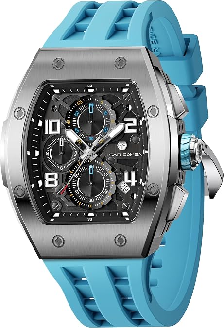 TSAR BOMBA Watch for Men Mens Watch Waterproof Men's Wrist Watches Stainless Steel case Chronograph Quartz Movement Gift for Men