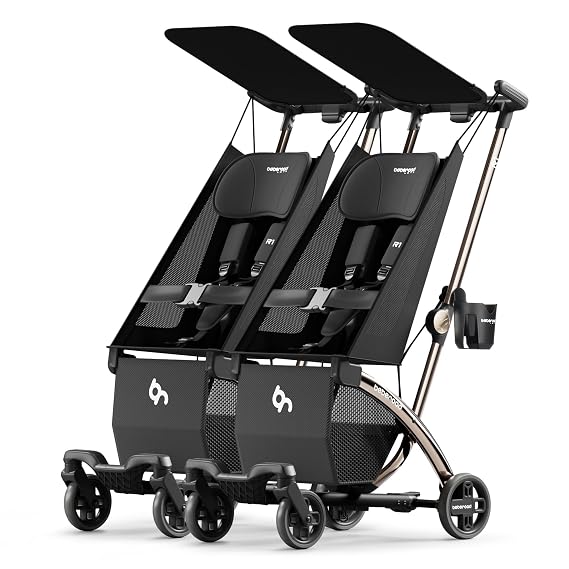 Beberoad Love R1 Auto-Folding Ultra Lightweight Double Stroller Twin Strollers, Side by Side Stroller for Babies and Toddlers Aged 6- 23.5 lbs, Can Turn into Two Single Strollers, Black