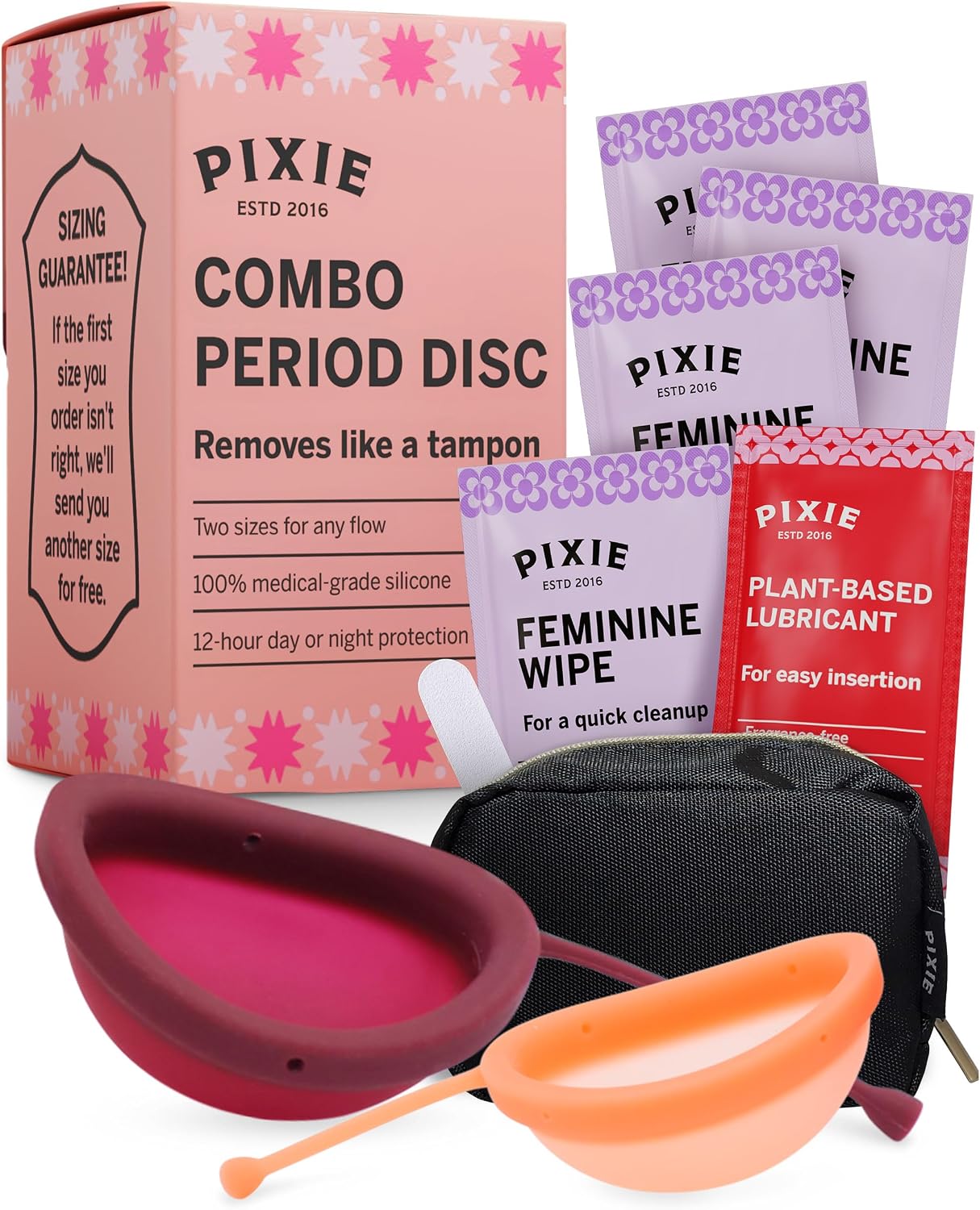 2 Menstrual Discs - No Metals or Toxins - 100% Medical-Grade Silicone - Ranked 1 for Most Soft Reusable Period Disc - Removes Like a Tampon - Wear 12 Hours - Capacity of 3 and 7 Tampons