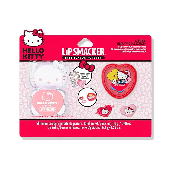 Lip Smacker Hello Kitty Beauty Set Includes Pigment Palette, Lip Balm & Hair Barrettes, Fun & Collectible Sanrio Gift for Kids and Fans