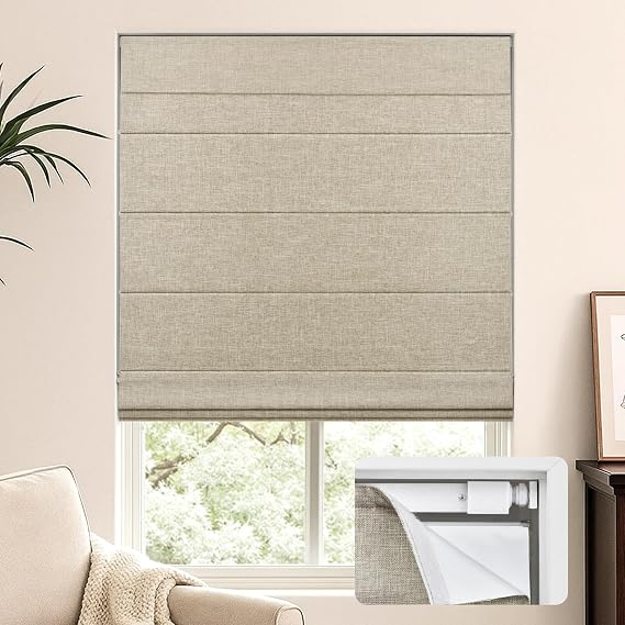 LazBlinds No Drill Cordless Roman Shades for Windows, 20" W x 60" H, Beige