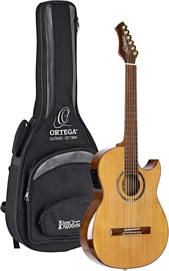 Ortega Ben Woods Signature Series - Solid Top Thinline Acoustic/Electric Nylon Classical Guitar w/Bag (FLAMETAL-TWO)