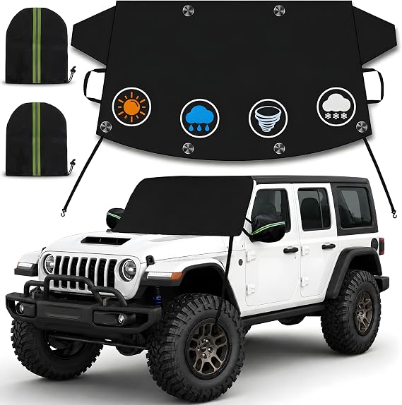 Windshield Cover for Ice and Snow, Car Windshield Snow Cover, Thicken Windshield Frost Cover Waterproof Windshield Snow Ice Cover with Side Mirrors Cover for Most Cars SUVs and Vans (64"x 42")