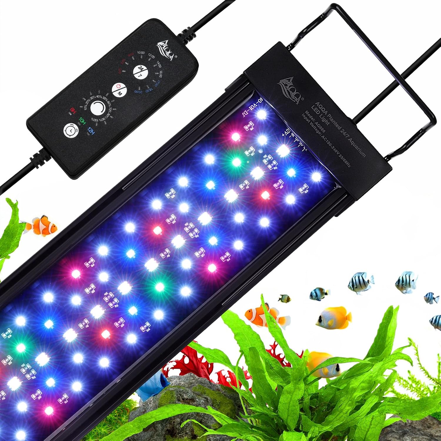 AQQA LED Aquarium Light,30W Full Spectrum 247 Mode Fish Tank LED Light,Adjustable Timer Brightness Aquarium Lighting,Memory Function Aquarium Plant Light with Extendable Bracket,for 80-100cm