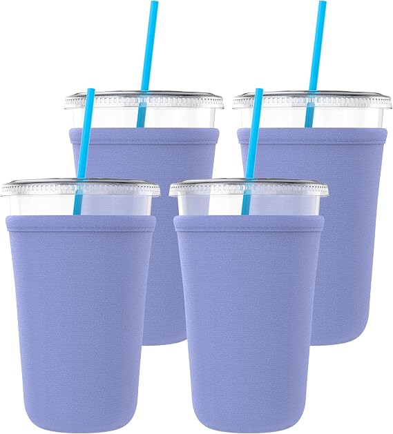 TahoeBay Iced Coffee Cup Sleeves, Medium 22-24 oz, 4-Pack, Cornflower Blue