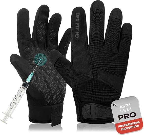 DEX FIT Puncture & Needle Resistant Gloves NPG420 - Steel Layers, Grip, PU Leather Patch, Touchscreen, Comfortable & Durable Work Gloves