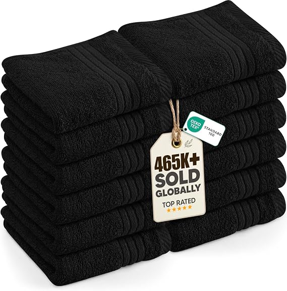 Utopia Towels 12 Pack Premium Wash Cloths, 12x12 in, 100% Cotton, Black | Highly Absorbent Soft Feel Lightweight Washcloths - Premium Ring Spun Cotton, Ideal for Bathroom, Spa, Gym & Face