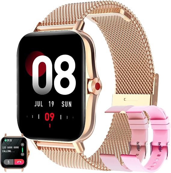 Women's Smartwatch with Phone Function 1.69 Fitness Watch Women's Fitness Tracker Watch with Menstrual Cycle Heart Rate SpO2 Sleep Monitor Pedometer Watch for Android iO (Gold)