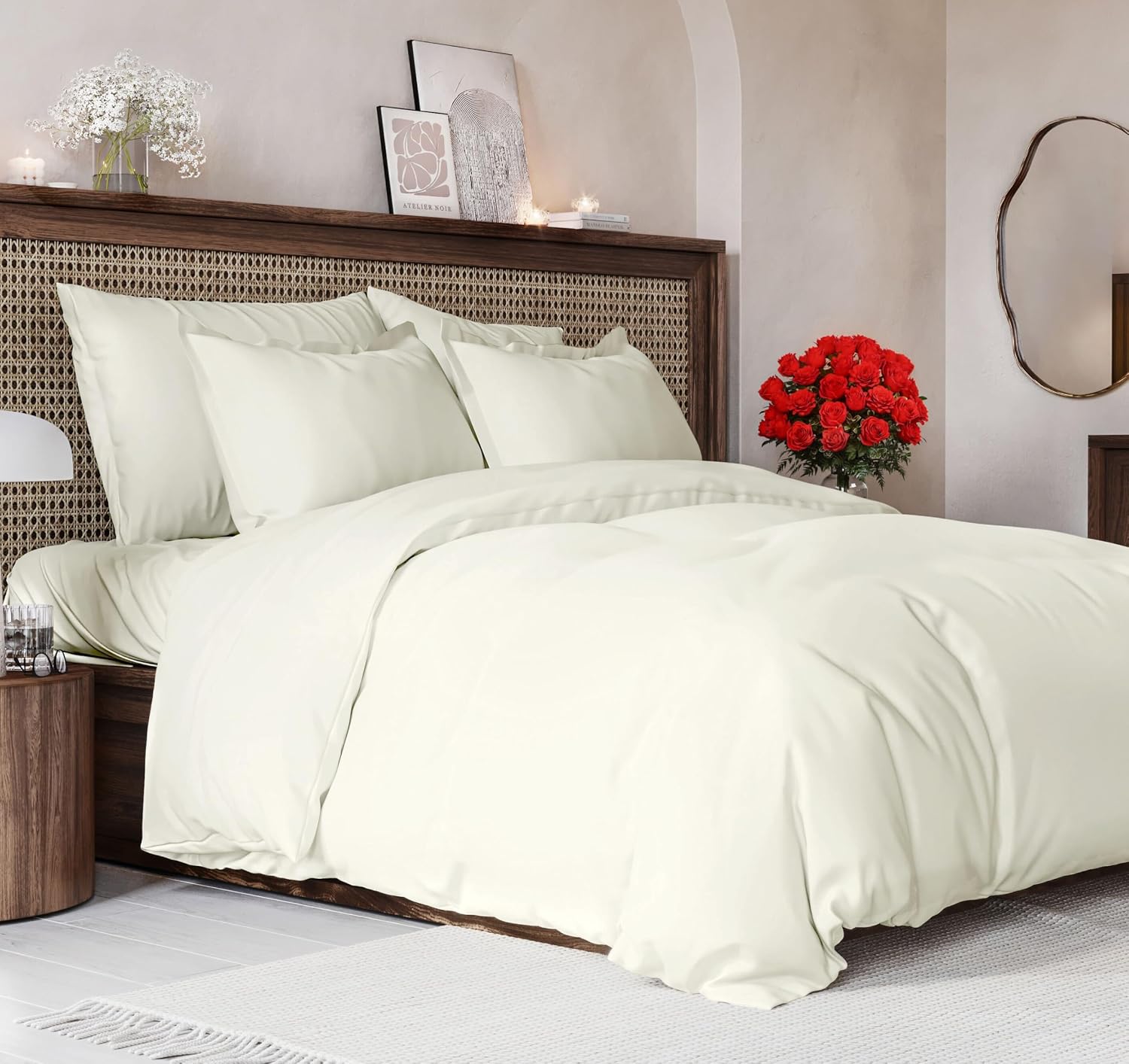 Duvet Cover King Size Set - Extra Soft King Duvet Cover 104" x 90" with 2 Pillow Shams - Hotel Luxury, Easy Care and Fade Free w/ Zipper Closures & Ties - All Season, Comfy, Cozy & Breathable (Ivory)
