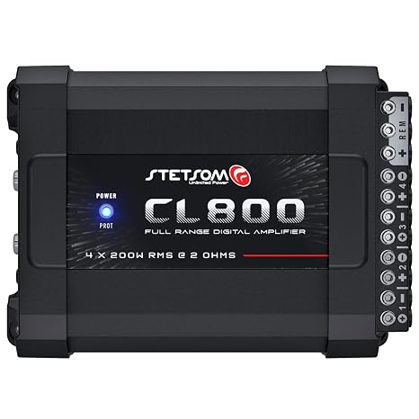 Stetsom CL 800.4 2 Ohm Car Audio Amplifier 800 Watts RMS, 4 Channel Class D Full Range Amp, Compact Multichannel Stereo Amplifier with RCA & High Level Input, HPF/LPF Crossover, Brazilian Technology
