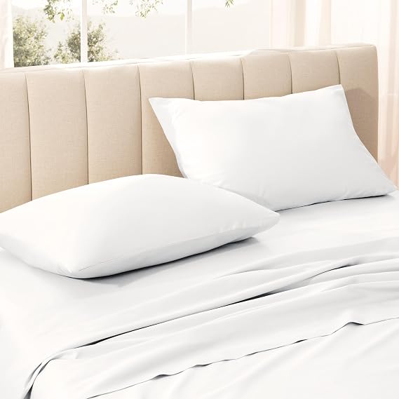 Bare Home 100% Organic Cotton Sateen Pillowcase Set (Standard, White)