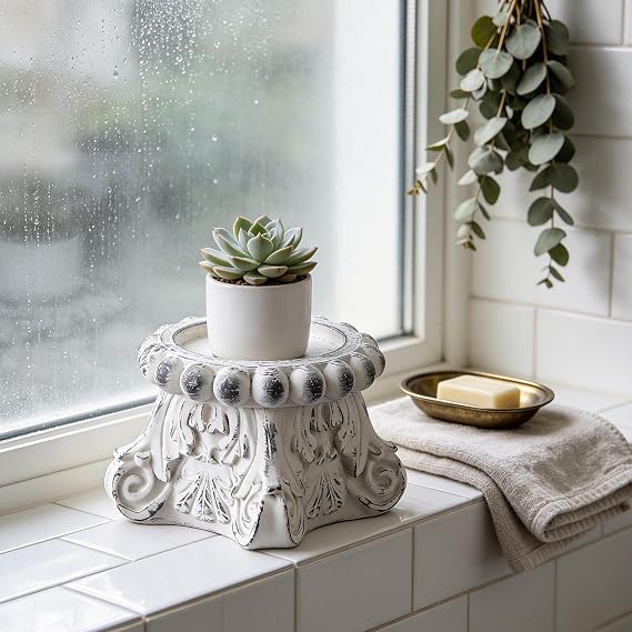SOFE Small Resin Plant Stand, 6" H Rustic Pillar Candle Pedestal