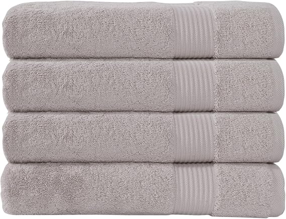 Classic Turkish Towels CTT - Premium 4 Piece Bath Towel Set, Made with 100% Turkish Cotton, Quick Drying, Highly Absorbent & Comfy Towels for Spa & Hotel | 30"x54" (Light Grey)
