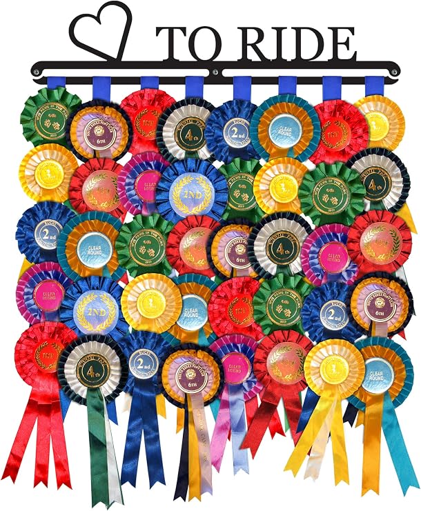 Rosette/Award Ribbon | 'Love to Ride' Horse Hanger Holder Display | Black Finish | Steel