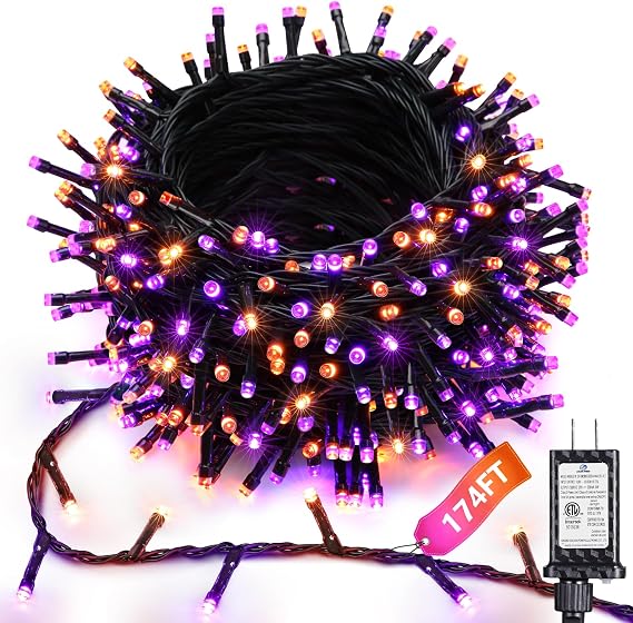 Joomer Orange Purple Halloween Lights, 174FT 500LED Plugin Non-Connectable