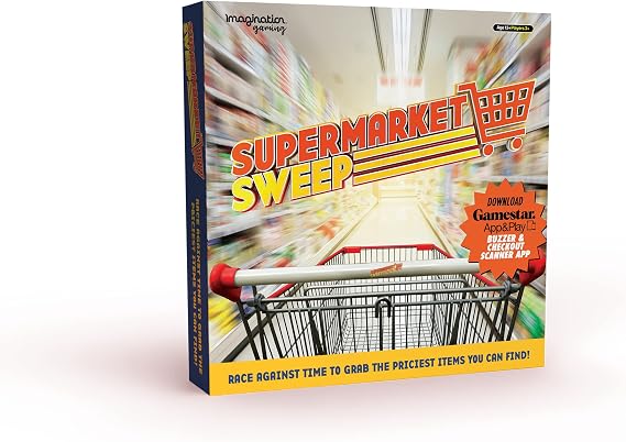 Supermarket Sweep Game, Race Against Time, Grab The Priciest Products to Win, Question Categories from TV Show, Aisle of Champions, On Your Carts, Get Set, Go, Ages 12+