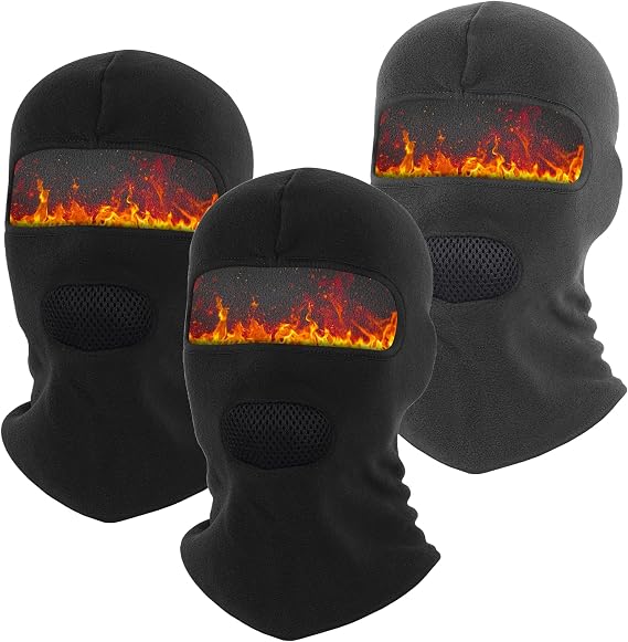 Balaclava Ski Mask 3 Pack, Thermal Windproof Face Cover for Men Women, Winter Neck Warmer with Soft Lining, Black & Gray
