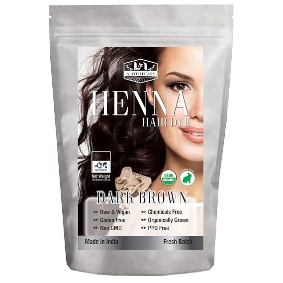 Organic DARK BROWN Henna Hair Dye - USDA Certified Natural Hair Color, Gluten-Free and Cruelty-Free