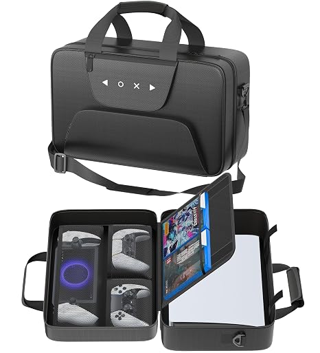 Gersker Carrying Case Compatible with PS5/Slim/Pro Disc & Digital, PS5 Travel Case for Play 5 Controllers, PS Portal, Game Discs, PS 5 Protective Travel Bag Play 5 Carry with Zipper Pocket, Black