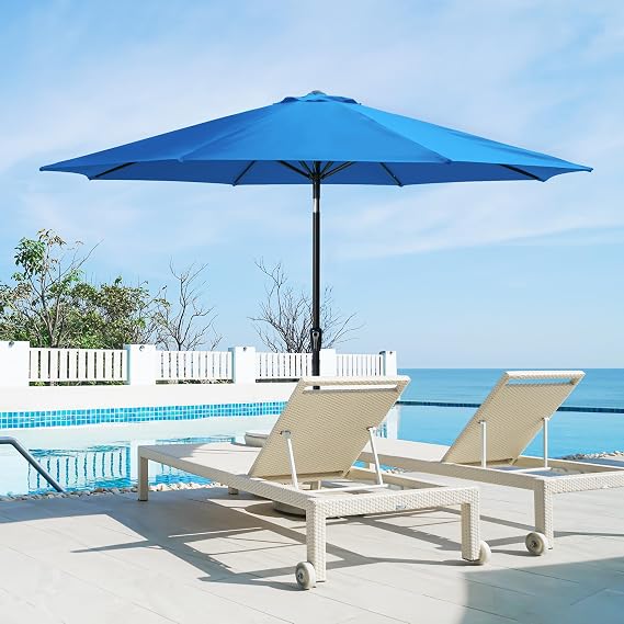 Patio Umbrella,11FT Outdoor Umbrellas for Patio, Aluminum Pole Outdoor Umbrella with Push Button Tilt and Crank, 8 Iron Ribs, Polyester Canopy for Patio, Deck, Lawn, Pool, Backyard, Dark Blue