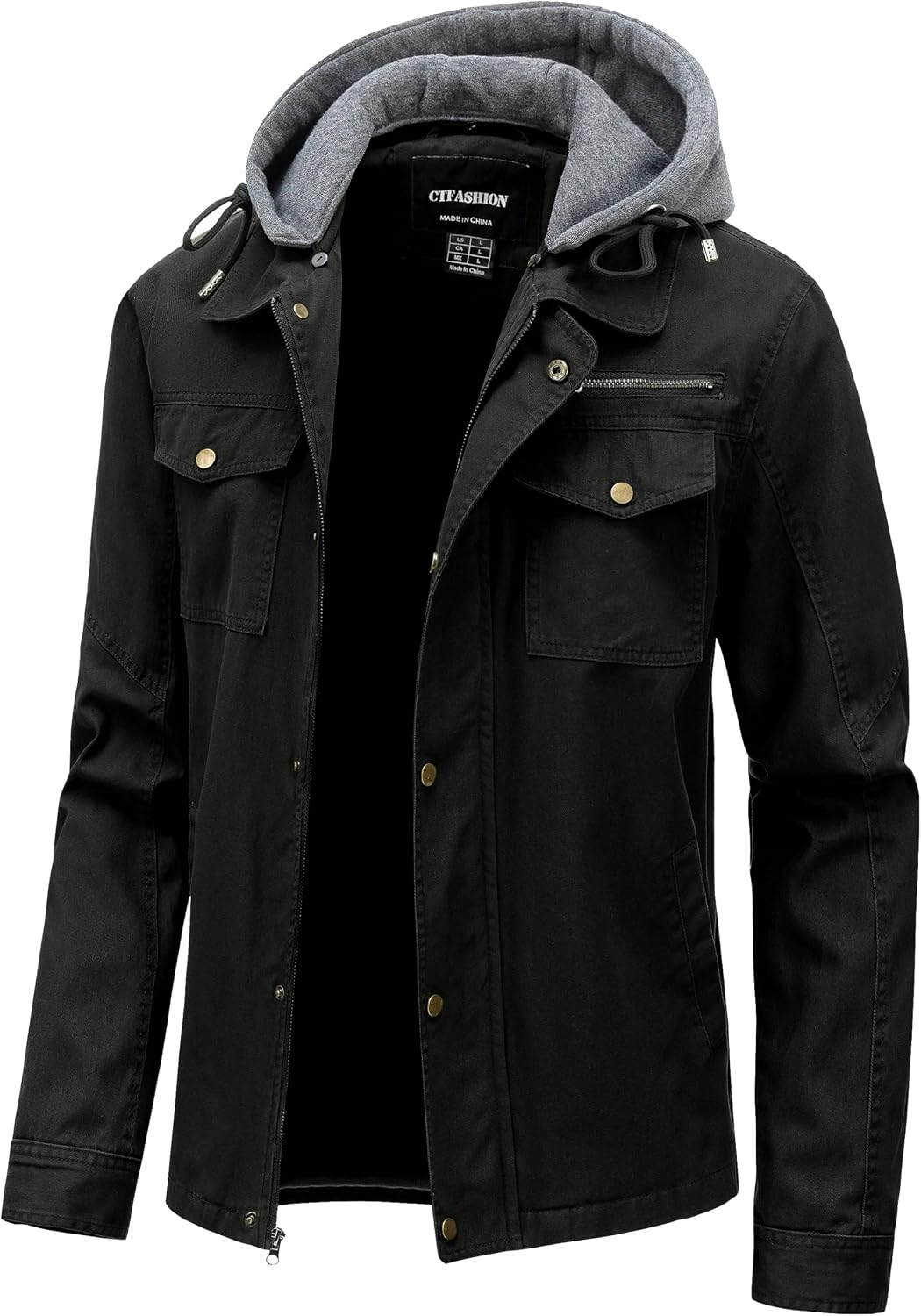 Mens Cotton Lightweight Jacket Military Canvas Field Coat Work Outwear Casual Spring Cargo Jacket with Hooded