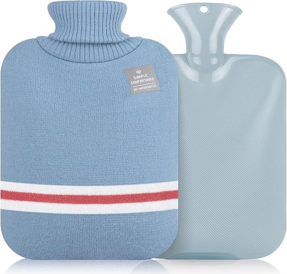 Hot Water Bottle with Cover,2L Hot Water Bottles for Pain Relief,Hot and Cold Compress,Hand Feet Warmer,Menstrual Cramps,Relieve Neck and Shoulder Pain-Blue