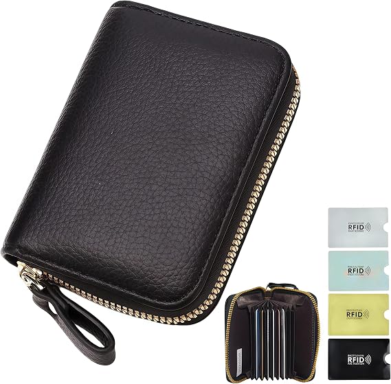 Rfid Blocking Card Holder Wallet, Rfid Wallet Bank Card Protector with 9 Slots and 2 Compartments, Prevent Card Readers, Handheld Devices, Etc. From Stealing Bank Cards (With Four Card Holders)