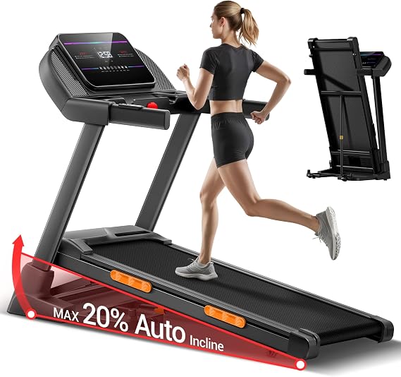 UMAY Fitness 20% Treadmill with Auto Incline, Running Foldable Treadmills